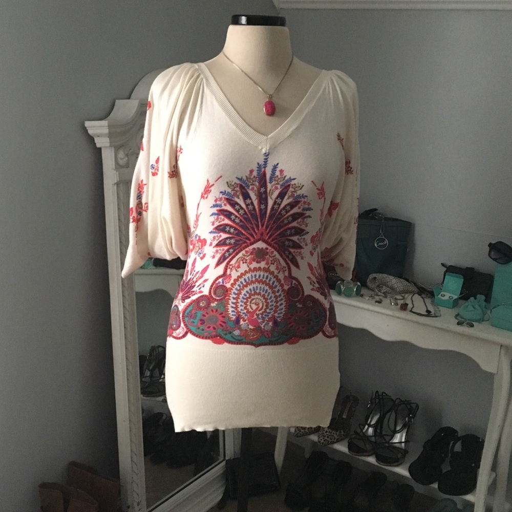 Free People Ivory Peacock Feminine Tunic